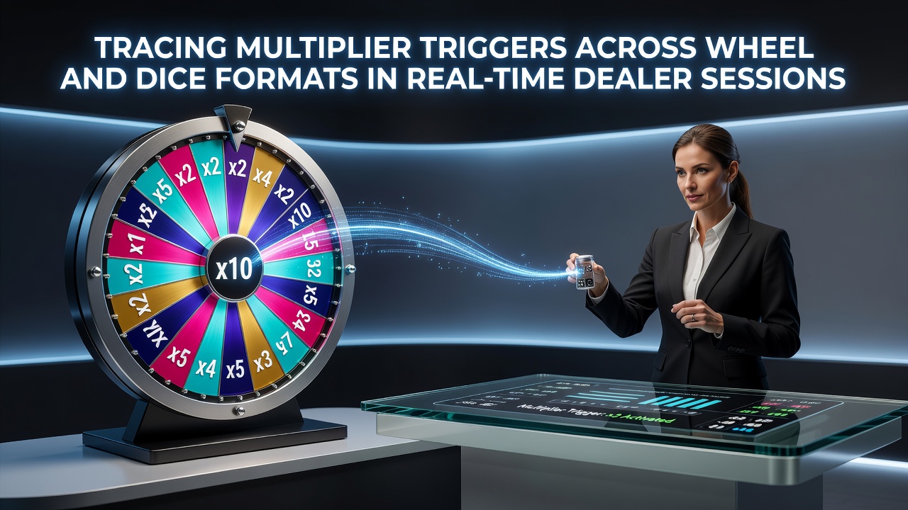 Close-up view of dice rolls on a live dealer table with multiplier indicators updating in the interface